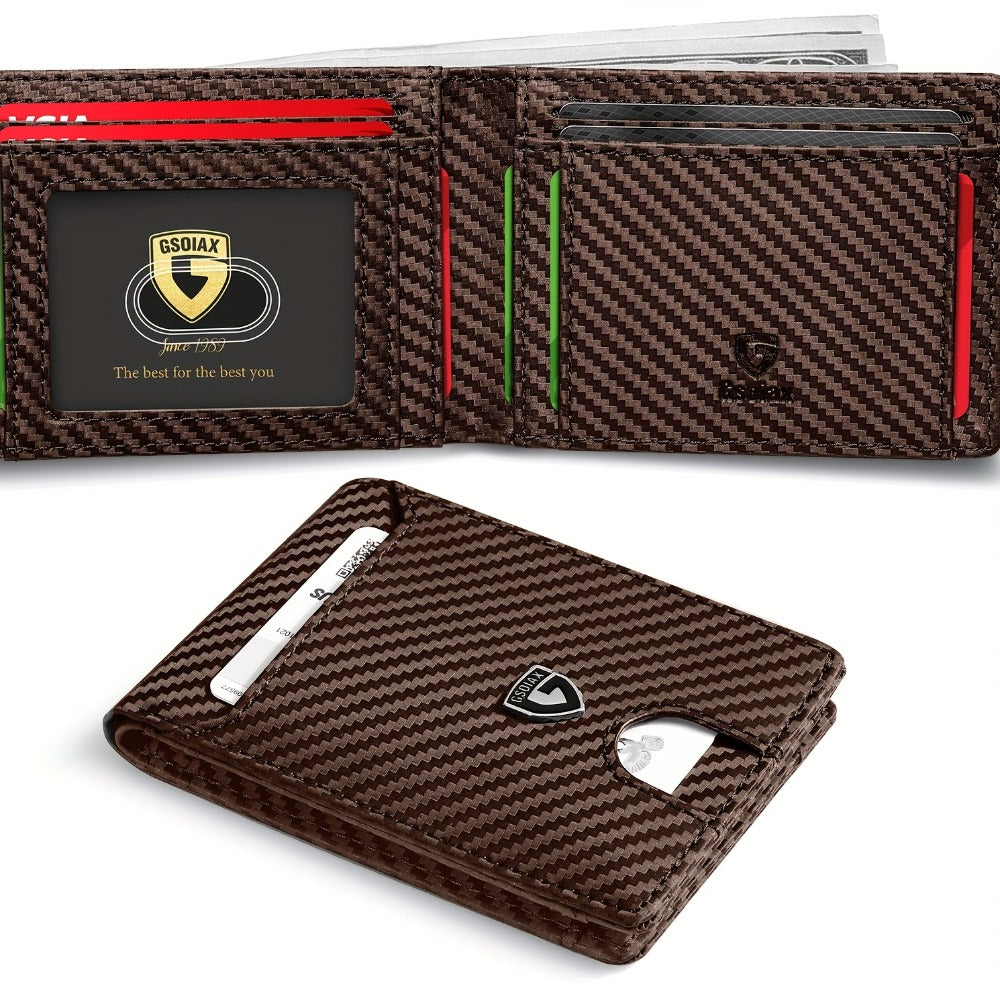 Mens Slim Wallet RFID Blocking Bifold Wallets For Men Minimalist Genuine Faux Leather Carbon Fiber Card Holder Money Clip Thin Mens With Gift Box
