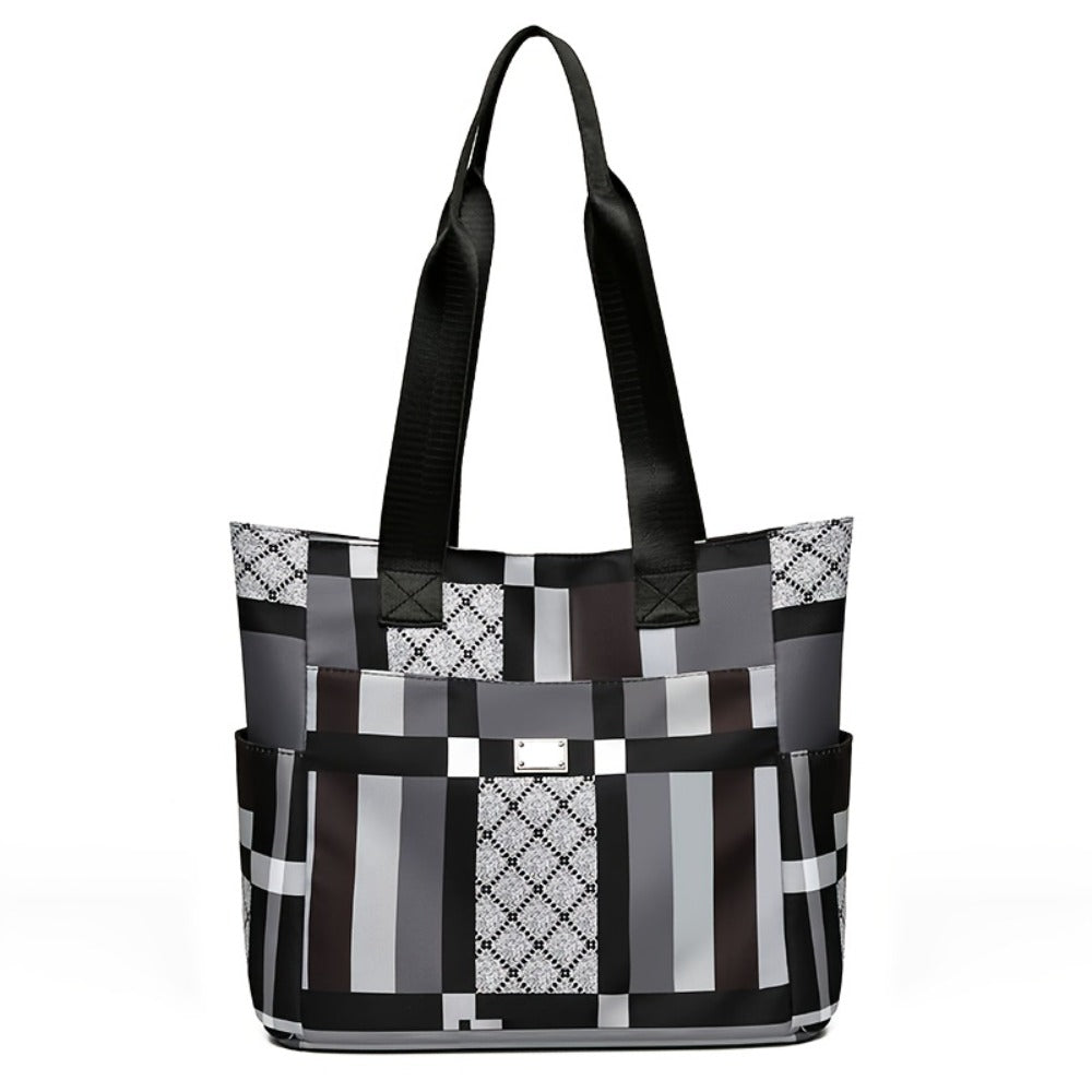 CuteCity New Large Capacity Geometric Handbag, Lightweight Casual Shoulder Bag for Daily Use. Large Capacity Shoulder Bag, Fashionable And Versatile Tote Bag, Contrasting Color Checkered Mother Bag