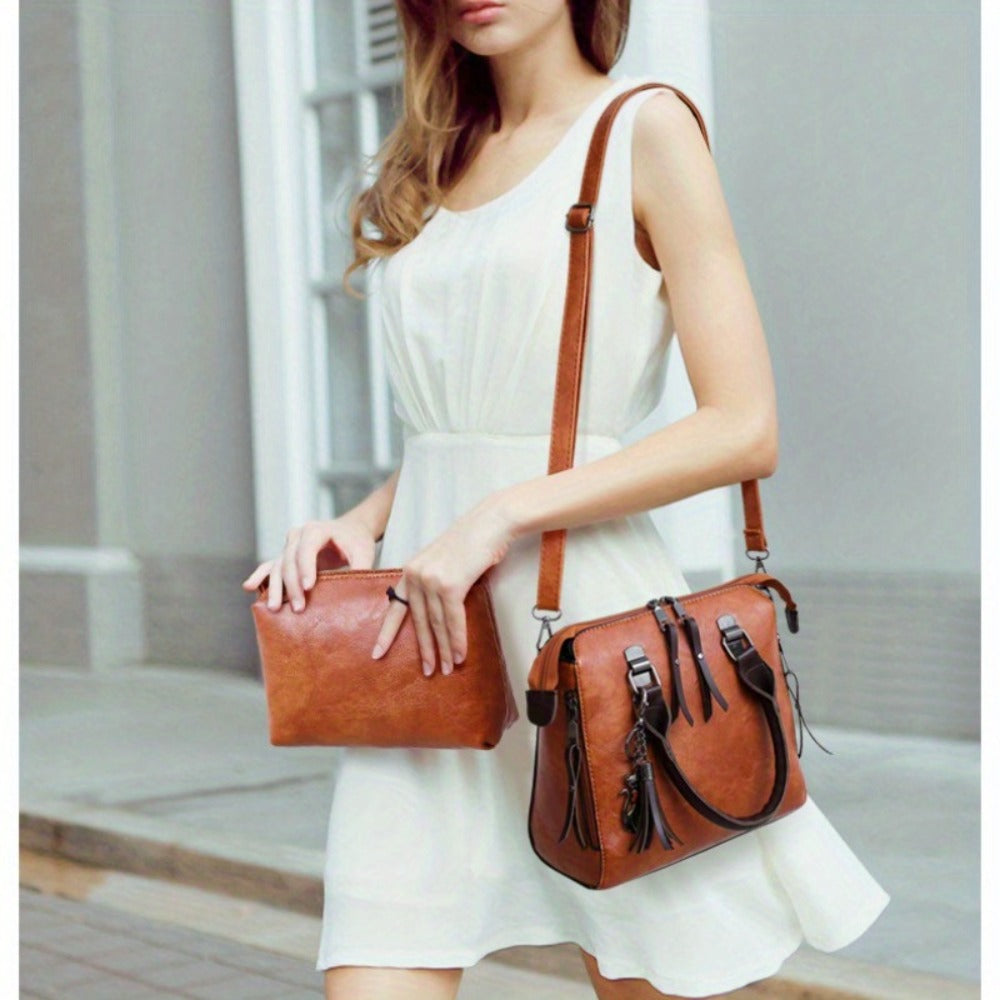 4pcs Vintage Handbag, Adjustable Strap, Casual Handbag