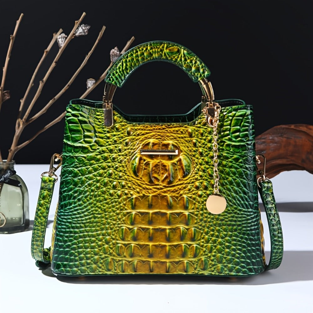 Elegant Luxury Crocodile Print Tote Bag - Women's Fashion Handbag, Shoulder Bag, Crossbody Bag & Purse