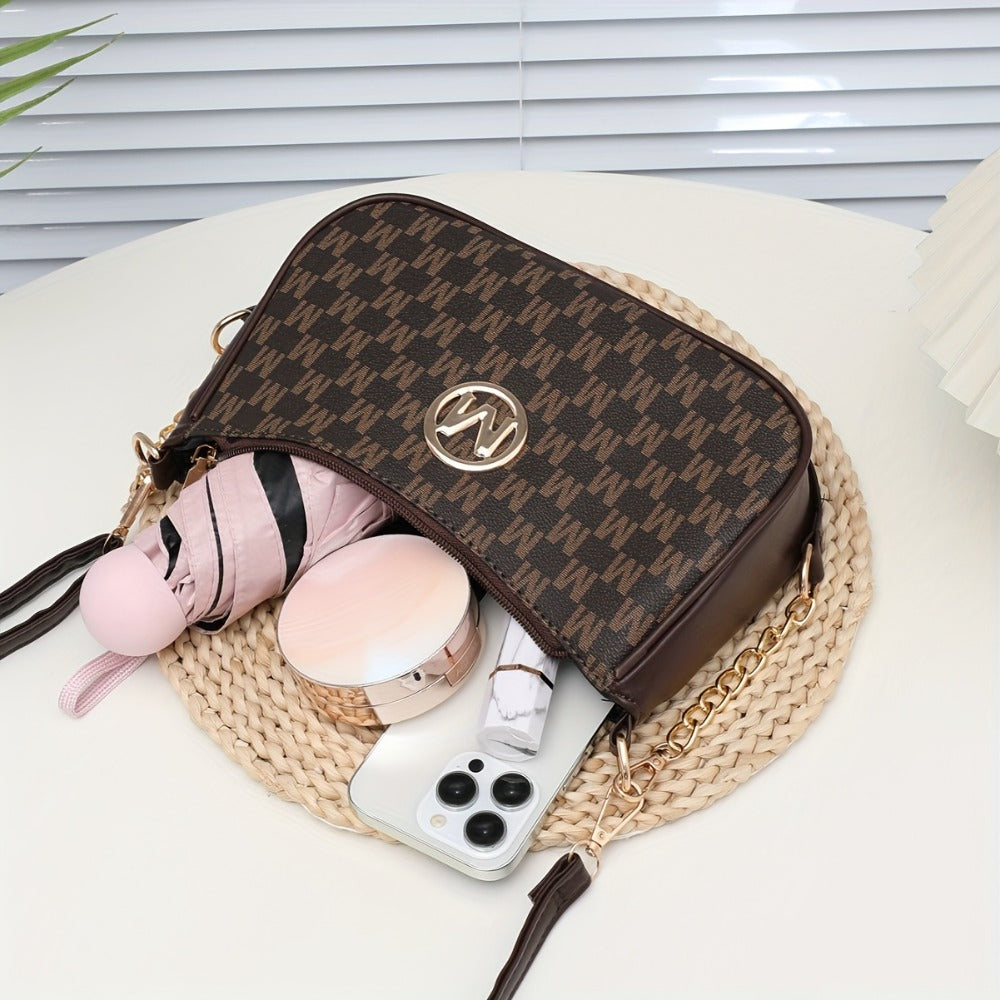 Ladies' Small Bags, Armpit Shoulder Bags, New Trendy Fashion Single Shoulder Bags, Hand-held Bags, Crossbody Bags, Autumn And Winter Styles, Retro Printed Trendy Simple Bags, Women's Metal High-end Texture Handbags, Crossbody Bags, Holiday Gifts
