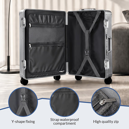 Luggage PC+ABS Aluminum Frame Zipperless Hard Shell Luggage with TSA Lock Double Spinner Wheels, 2pcs (20Inch/28Inch) & 28 Inch Checked Suitcase