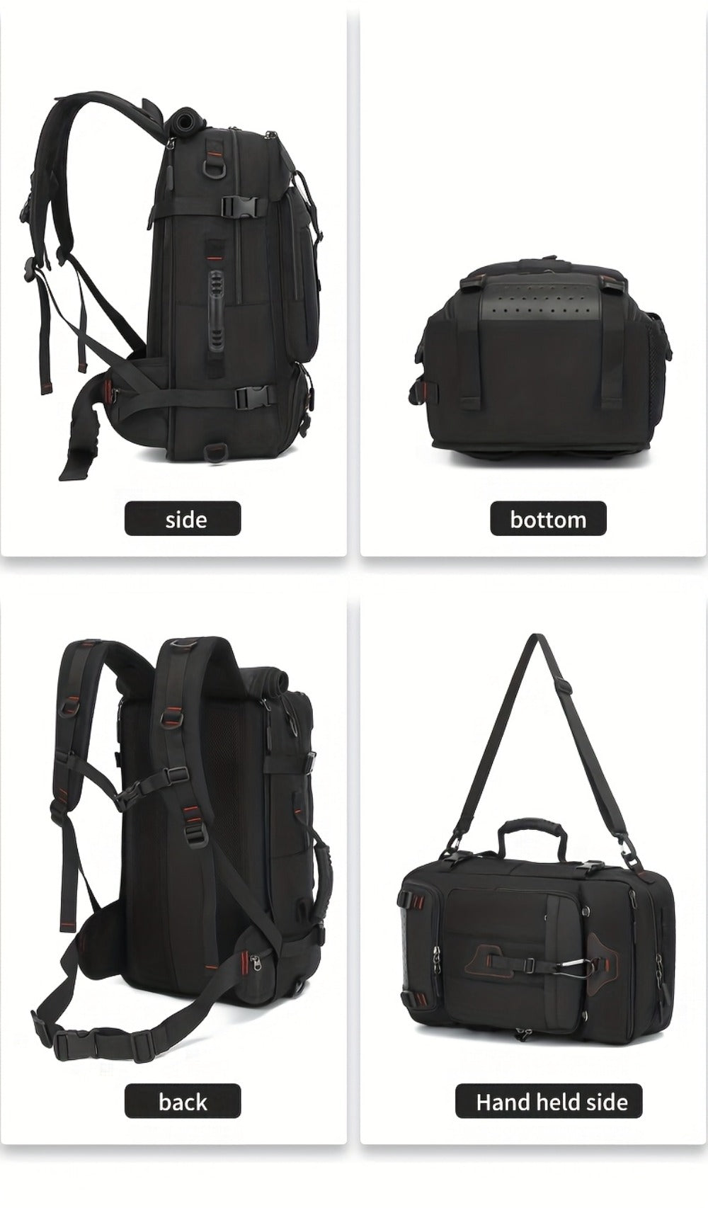 Travel Backpack, Portable Backpack, Large Capacity Duffel Bag Men's Outdoor Expandable Convertible Boarding Duffel Backpack, Black 21.13gal Hiking Bag, Fit 17 Inch Laptop, Suitable for Outdoor Travel Work Business