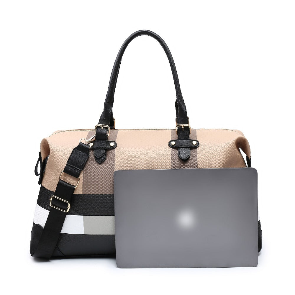 TEPILTE Top Handle Checkered Printed Leisure Travel Bag And Handbag, Women'S Large Capacity Crossbody Work Bag, Fitness Shoulder Bag, Business Computer Bag, Overnight Bag with Detachable Zipper Shoulder Strap, Ideal for Daily Commuting