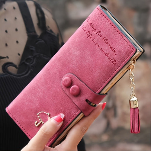 Women Vegan Wallet Bifold Clutch Large Capacity Card Organizer Buckle Long Purse for Candy Color