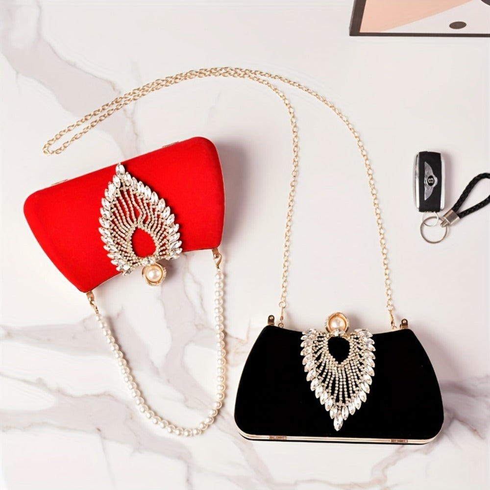 Women's Wallet – Velvet Evening Clutch Rhinestone Pearl | Bag Vero – detail view 11