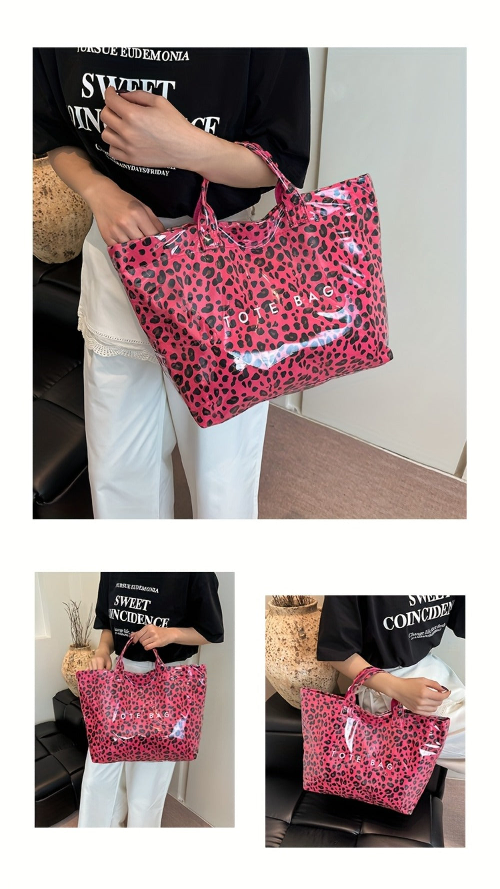 Fashion High-end Texture Large Capacity Leopard Print Tote Bag, PU Open Tote Bag Storage Bag, Niche Design Versatile Tote Bag