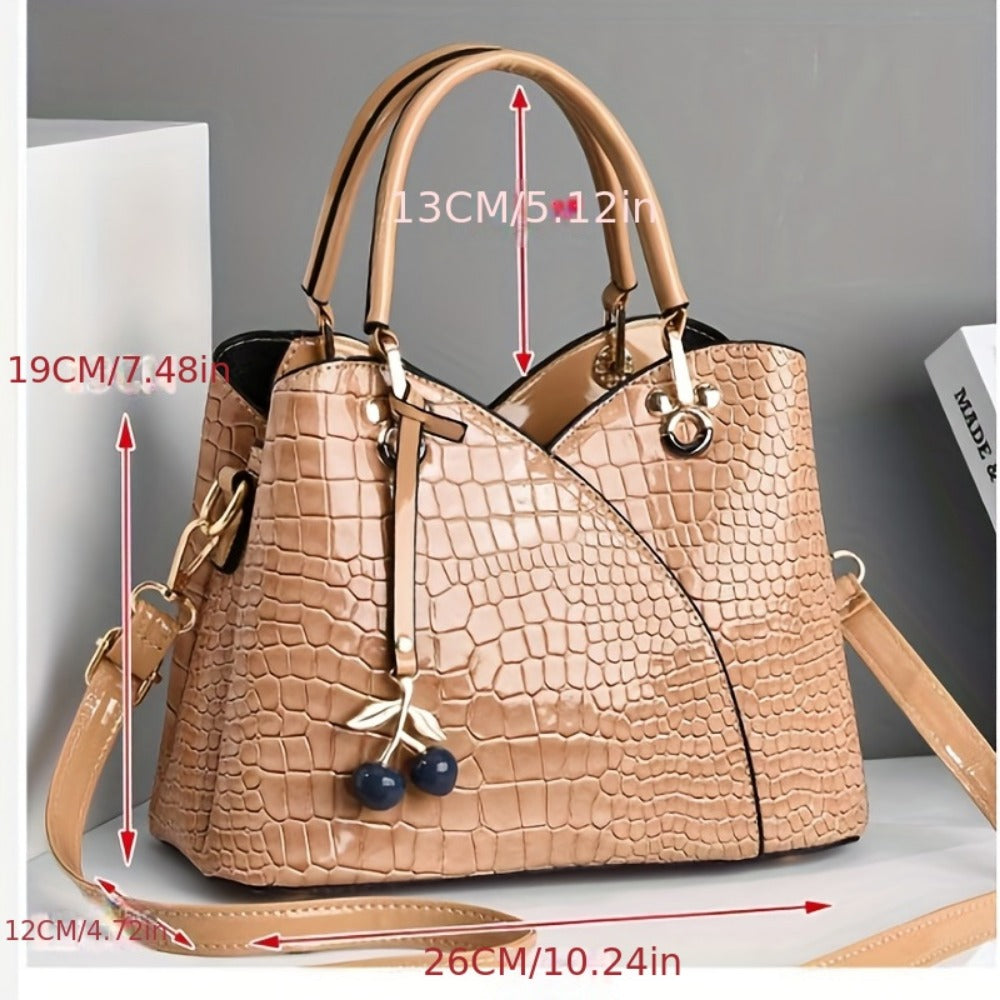 Crossbody Bag for Women – Faux Crocodile Texture Cherry Pendant | Bag Vero – detail view 7