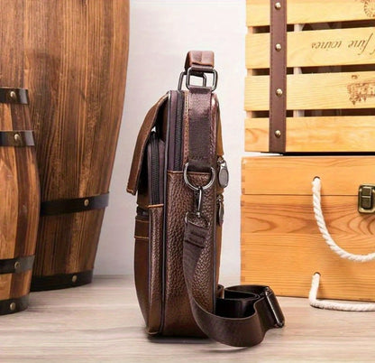 Genuine Leather Top Layer Cowhide Men's Business Crossbody Bag - Fashionable Shoulder Bag, Large Capacity Wallet - For Men - Suitable for Work & Travel - Perfect Gift for Business Professionals