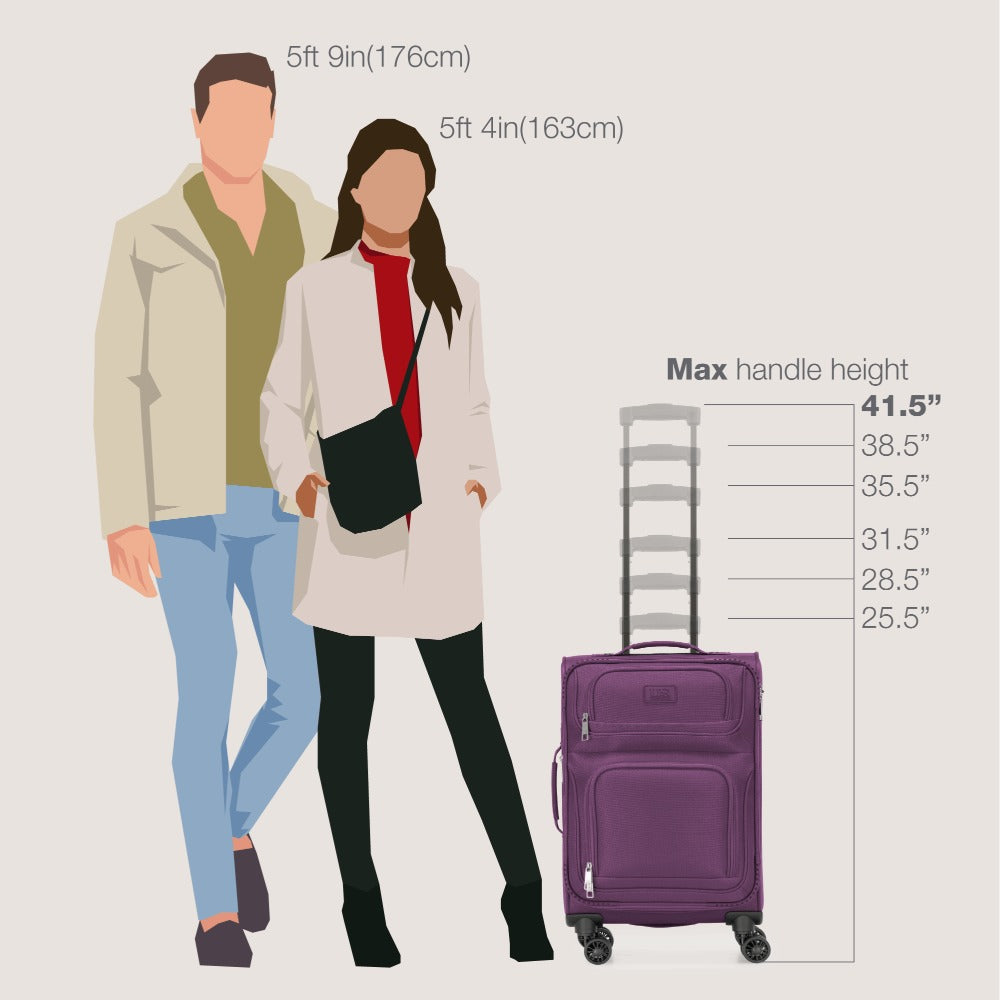 U.S. Traveler Rio II 2-Pcs Polyester Carry-on Suitcase w/ Tote | Soft Shell, Lightweight, Expandable & 360° Dual Spinner Wheels | Two-Tone, Colorblock, Matching Color, Black, Evergreen & Teal - Travel Luggage Set for Travel, Business Trips, and Weekend Ge