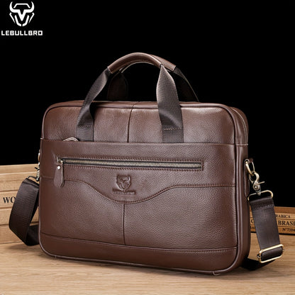LEBULLBRO Premium Real Leather Executive Briefcase Made from Top-Quality Cowhide, Roomy Versatile Shoulder Bag Featuring a Laptop Section