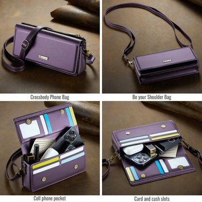 Crossbody Cell Phone Wallet for Women, RFID Blocking Multi Card Slots with Detachable Wristlet Shoulder Strap Zipper Pocket