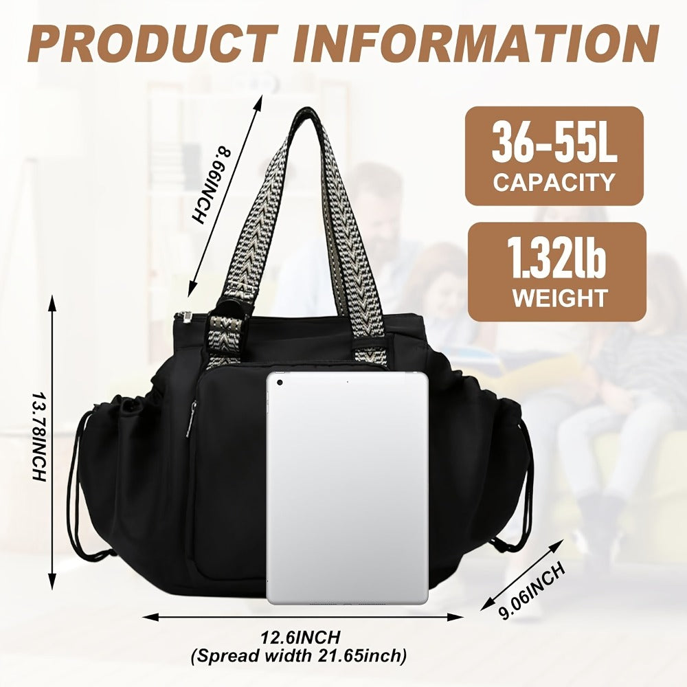 1pc Spacious Nylon Shopping Bag | Lightweight Foldable Travel Handbag with Multiple Pockets, Adjustable Shoulder Strap, Zipper Closure, and Folding Water Cup - Perfect for Camping and Travel