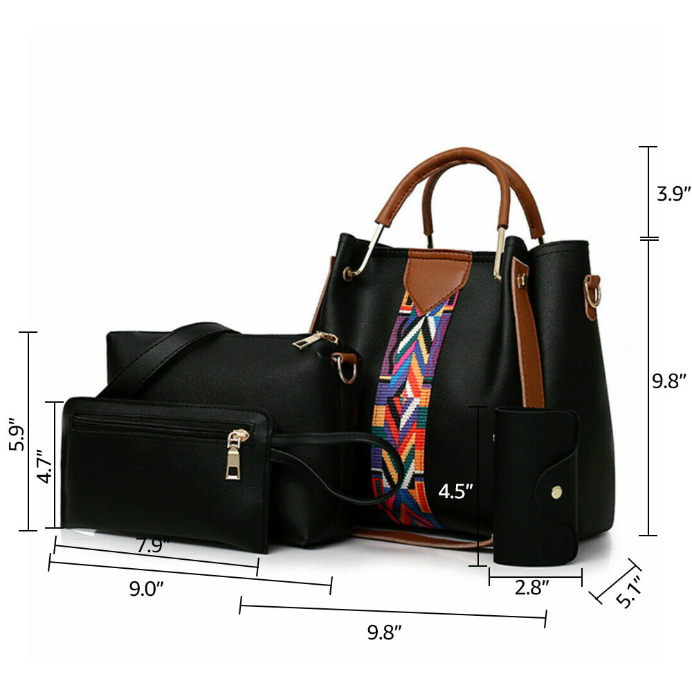 4 in 1 Women Handbag Set Soft PU Leather Top Handle Bag, Tote Bag, Shoulder Bags Crossbody Bag Wallet Purse Set