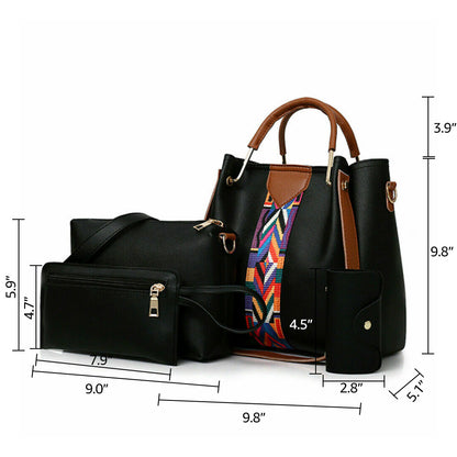 4 in 1 Women Handbag Set Soft PU Leather Top Handle Bag, Tote Bag, Shoulder Bags Crossbody Bag Wallet Purse Set