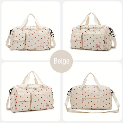 2pcs Checkered Travel Duffel Bag with Makeup Bag for Women Fordable Gym Bag Carry On Weekender Bag with Shoe Compartment