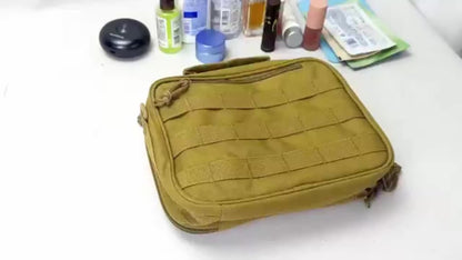 Tactical Toiletry Bag for Men - Hanging Travel Dopp Kit, Shaving Hygiene Organizer, Durable Bathroom Essentials for Short Trips & Camping Khaki(No Molle)