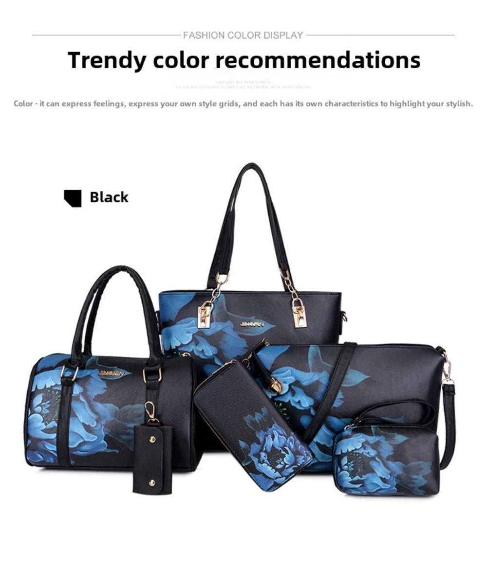 6pcs Women's Bag Set - Vintage Chinese Style Flower 6pcs Tote Bag Wallet Card Bag Crossbody Bag Shoulder Bag