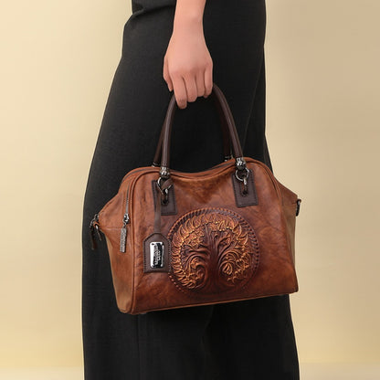 Women's Retro Flower Embossed Tote Bag, Gradual Change of Color, Large-Capacity Satchel Hand Bag, Suitable for Commuting and Gathering