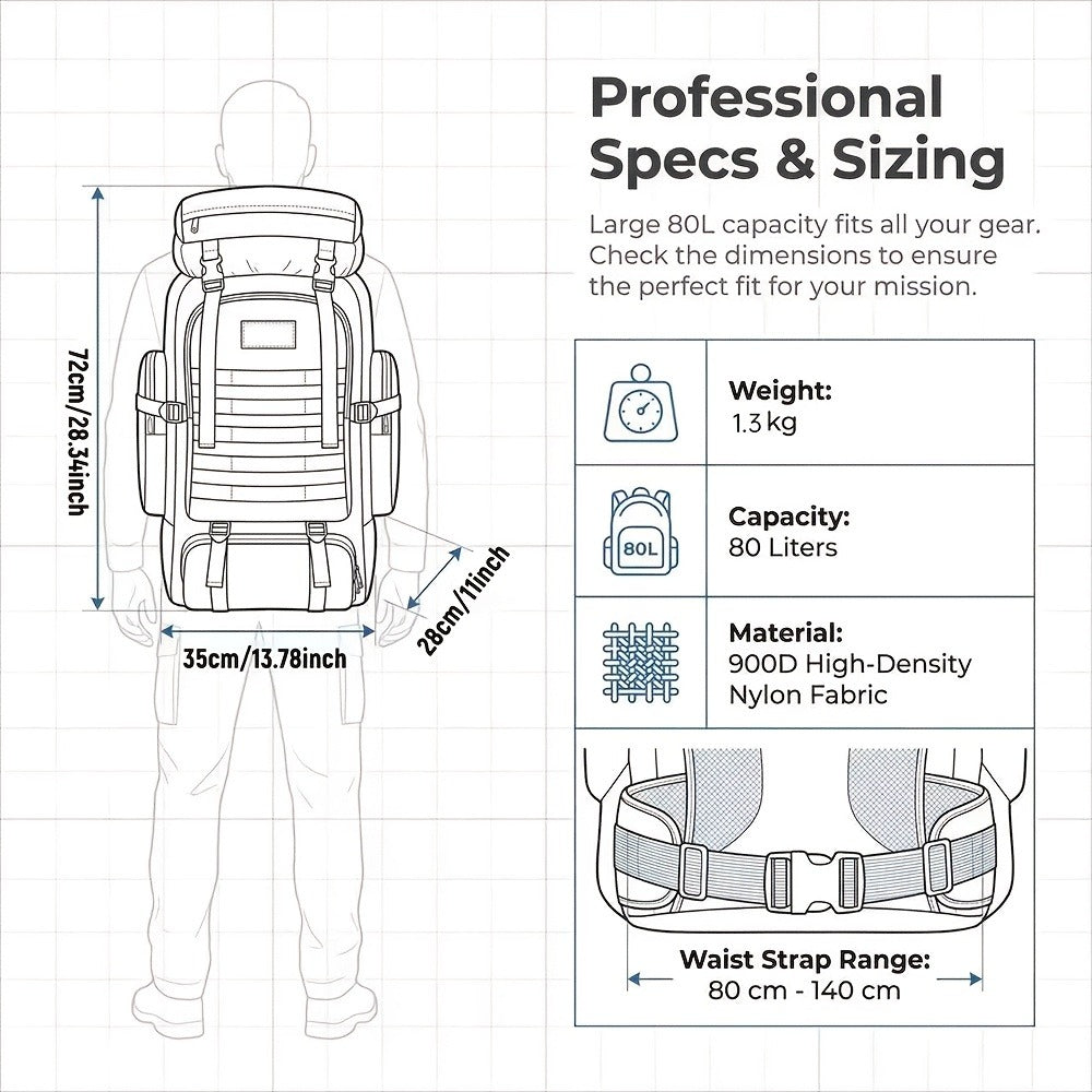 Men's Backpack for Mountain Climbing, Heavy Duty Double-Shoulder Travel Bag with Removable National Flag Patch Accessory