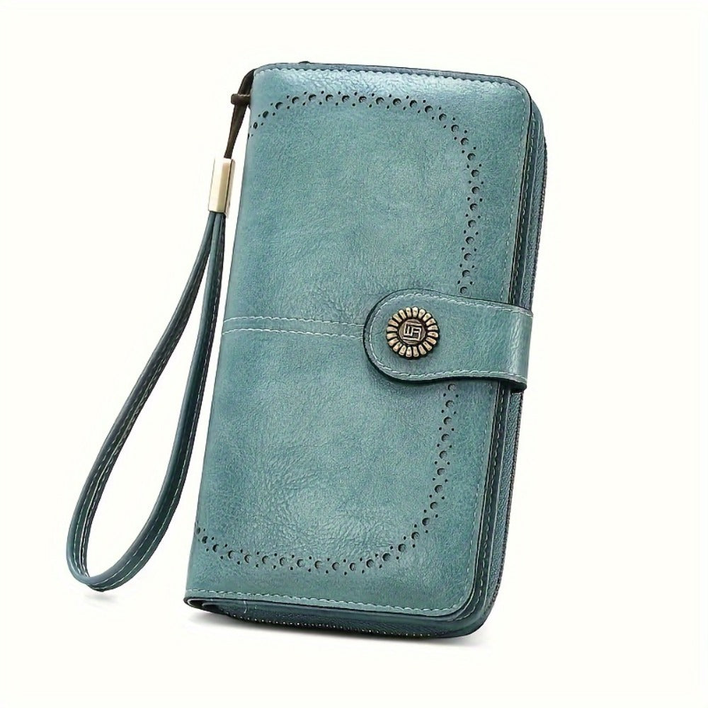 1pc Women's RFID Blocking Large Capacity Long Wallet with Wrist Strap - Multi-Compartment Zipper Purse, Phone Holder for Passport/Credit Cards, for smartphonelook (Smartphone Compatibility Varies by Model)