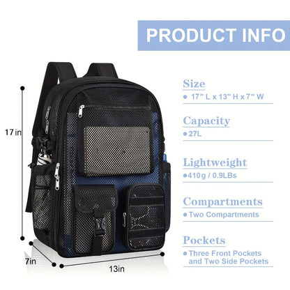 Unisex Mesh Bag, High-Strength Polymer Material, Built-in Laptop Compartment, Light & Breathable, Ideal for Students, Adults, Hiking, Travel & Beach