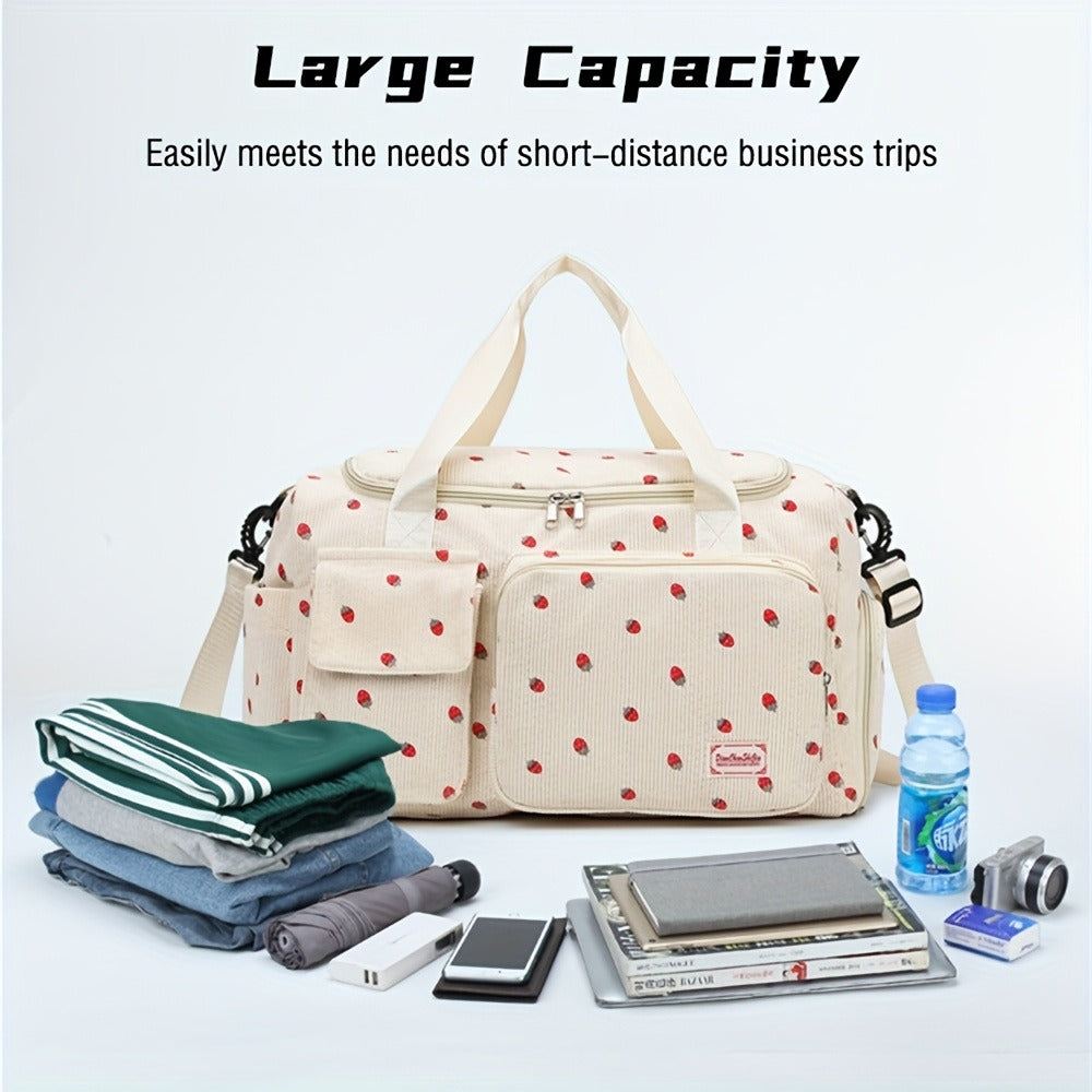2pcs Checkered Travel Duffel Bag with Makeup Bag for Women Fordable Gym Bag Carry On Weekender Bag with Shoe Compartment