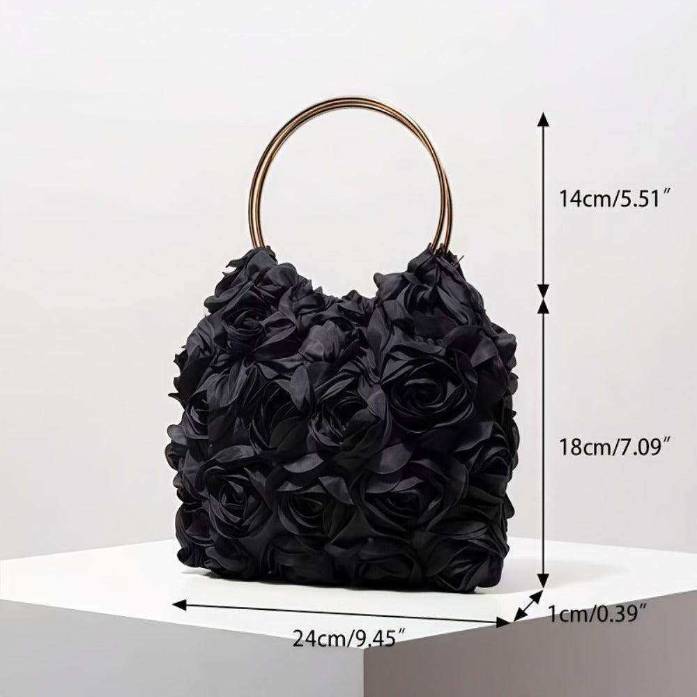 [Weddings And Prom] Women's Elegant Dinner Clutch Rose Flora Lace Trim-Nylon/Wedding Handbag for Party, Prom, Night Out Buckle Opening White/Black for Party Clutch for Special Events, Weddings And Prom