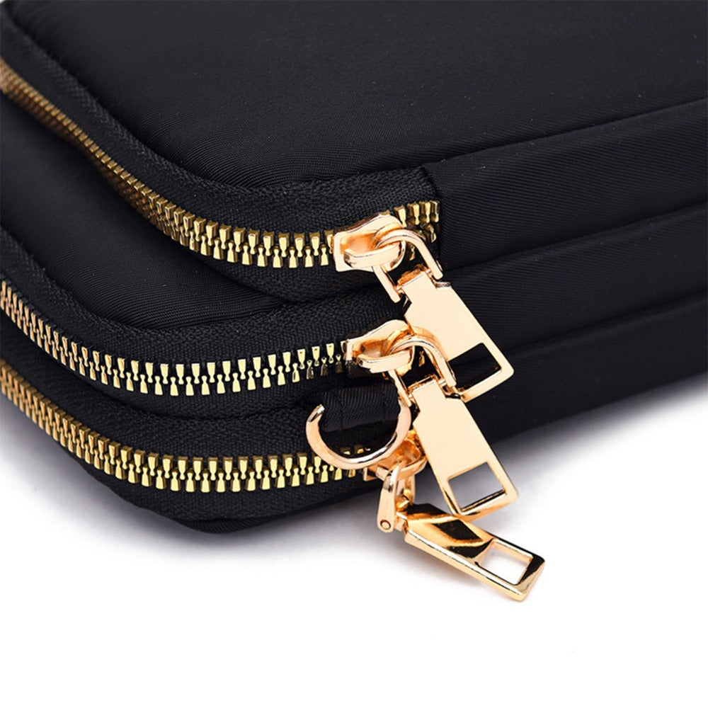 's Compact Crossbody Bag - Heart-Shaped Window with Golden Zipper, Adjustable Strap, Oxford Cloth Purse with Coin Pocket & Headphone Jack - Lightweight Everyday Bag for, Phone Purse for Travel, Work, School - Black Crossbody Bag with Butterfly Heart Print