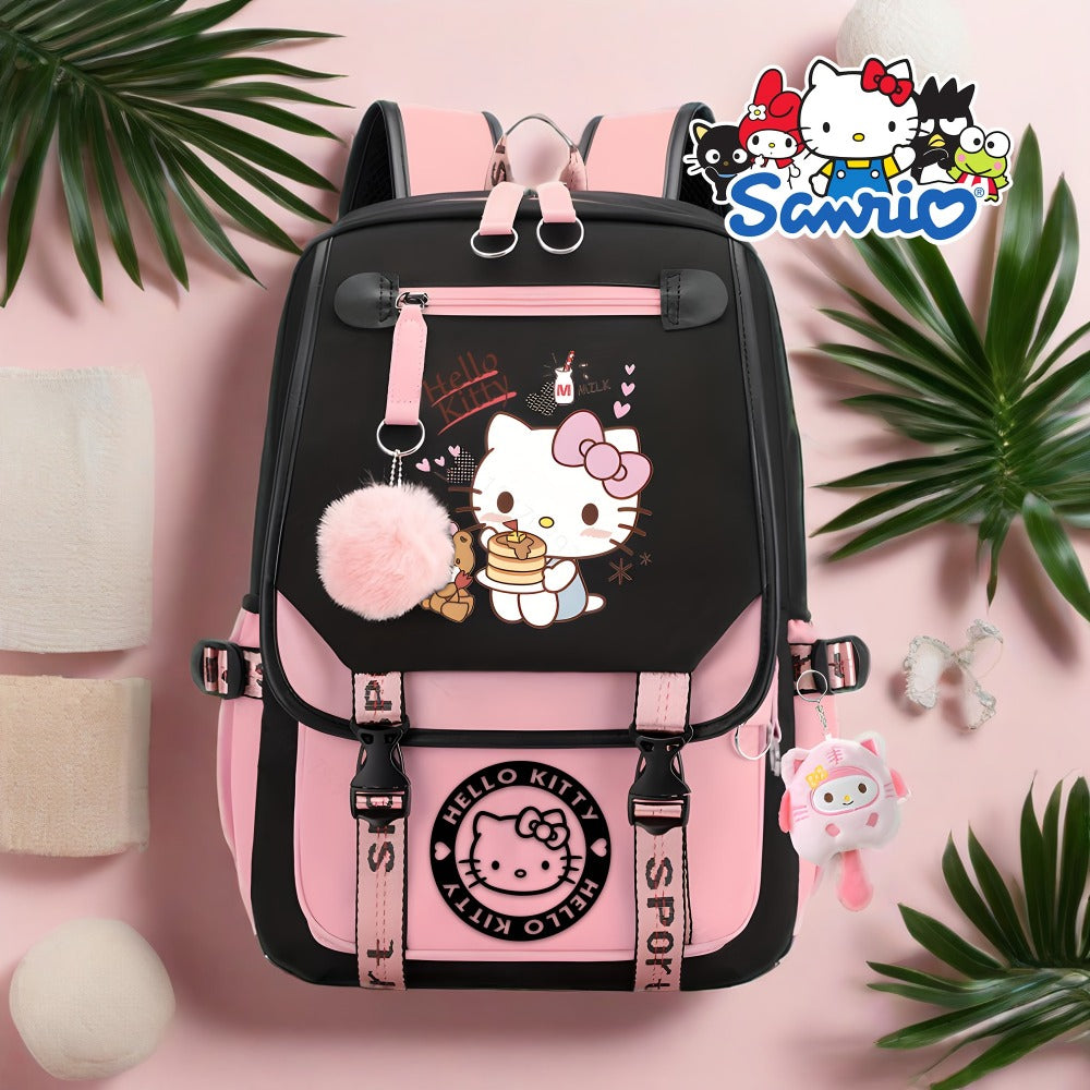 Sanrio Hello Kitty Backpack with Cute Pendant & Luggage Tag - / Bookbag, Large Capacity Travel Computer Case Suitable for,, College, Day Trips