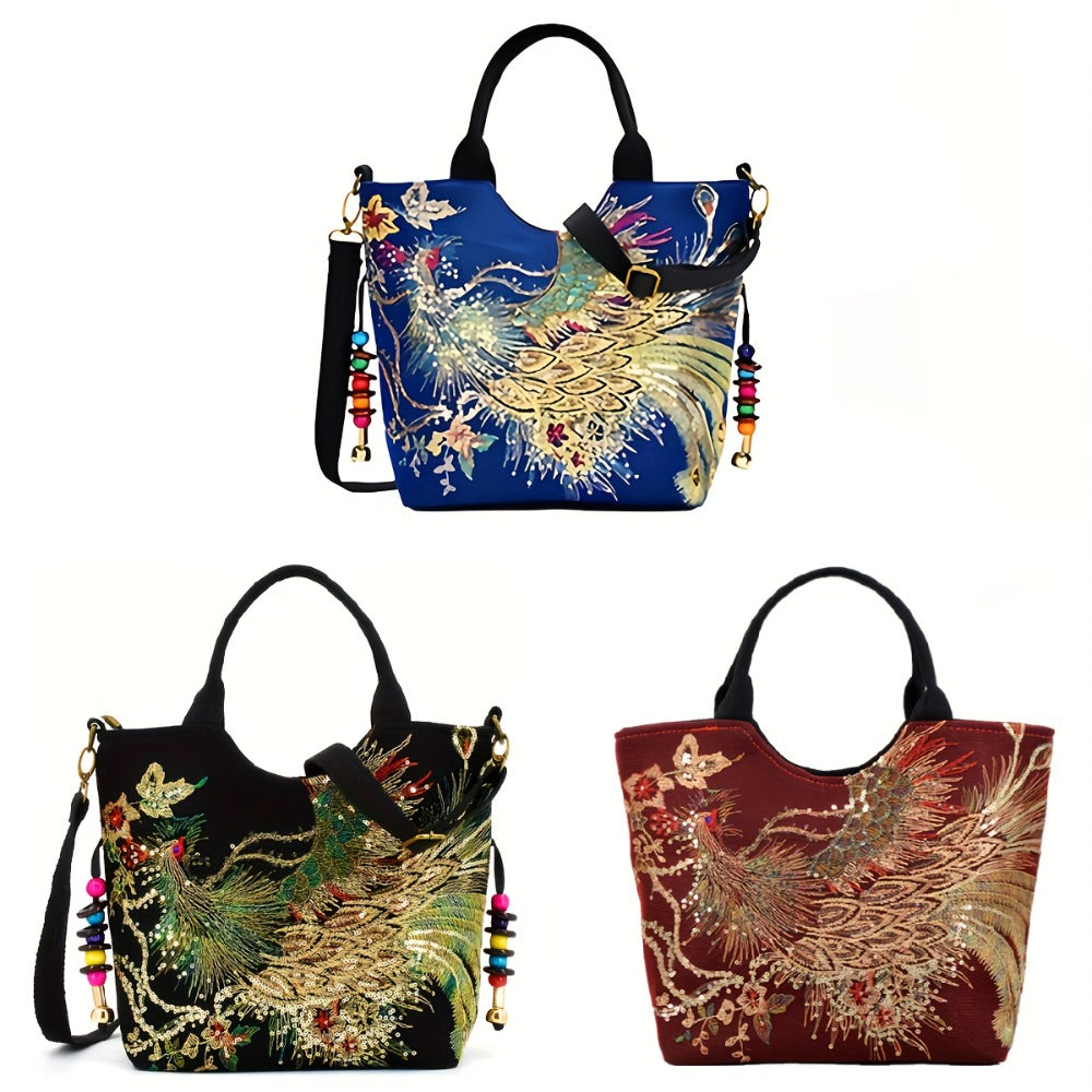 Embroidered Bag Peacock Embroidery Shoulder Portable Diagonal Package Satchel Handbags Purse