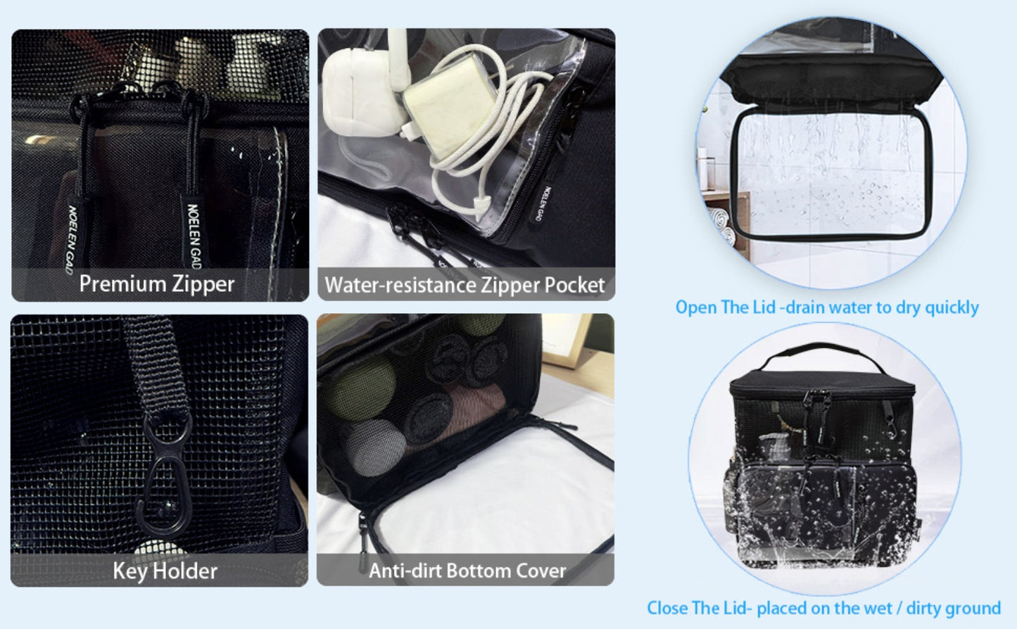 Portable Shower Organizer, Mesh Tote, Fast-Drying Hanging Toiletry Bag with Handle, Suitable for Both Men And Women, for Bathroom Gym Travel And Camping, for College Dorms, Black