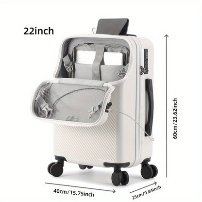 Large Capacity Trolley Case with Front Open Compartment, Functional Travel Suitcase, Luggage with Password Lock And Cup Holder, to Make Your Journey More Convenient And Safe