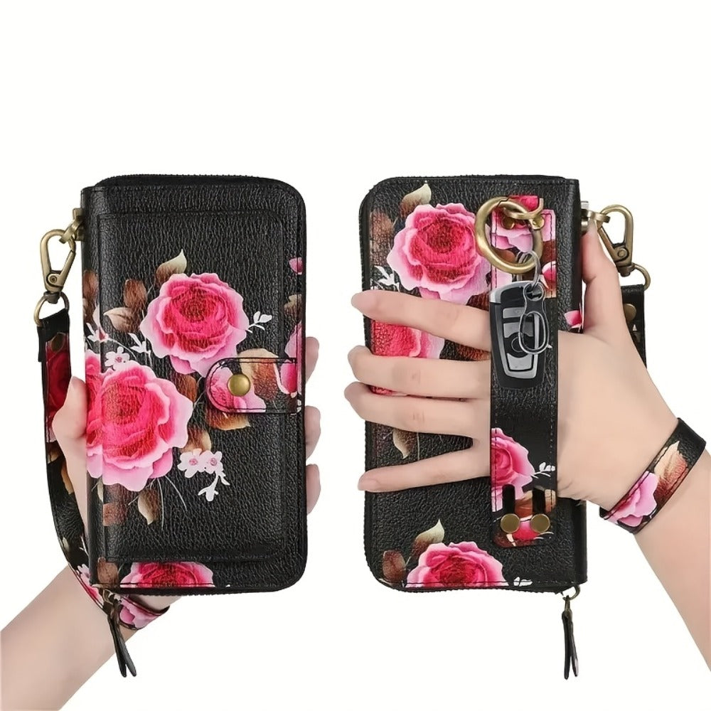 Elegant Flower Pattern Long Wallet Clutch Bag - Spacious Interior, Multiple Card Slots, Phone Compartment, Coin Purse, And Zipper Closure - Fashionable, Large Capacity, And Stylish Accessory For Women