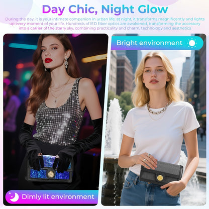 LED Bags Light Up Purse Black CrossBody Purse Evening Clutch Luminous Crossbody Bag Glow Handbags That Transforms Into 7 Colors Party Purse