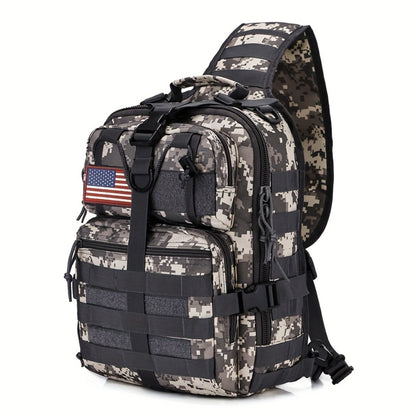 1pc 6.6gal Tactical Sling Backpack, Single Shoulder Crossbody Bag for Hiking Camping, Adjustable Strap Buckle & Smooth Zipper, Front D - ring Suspension, Outdoor EDC Pack with Flag Patch, Everyday Carry Gear for Men Women