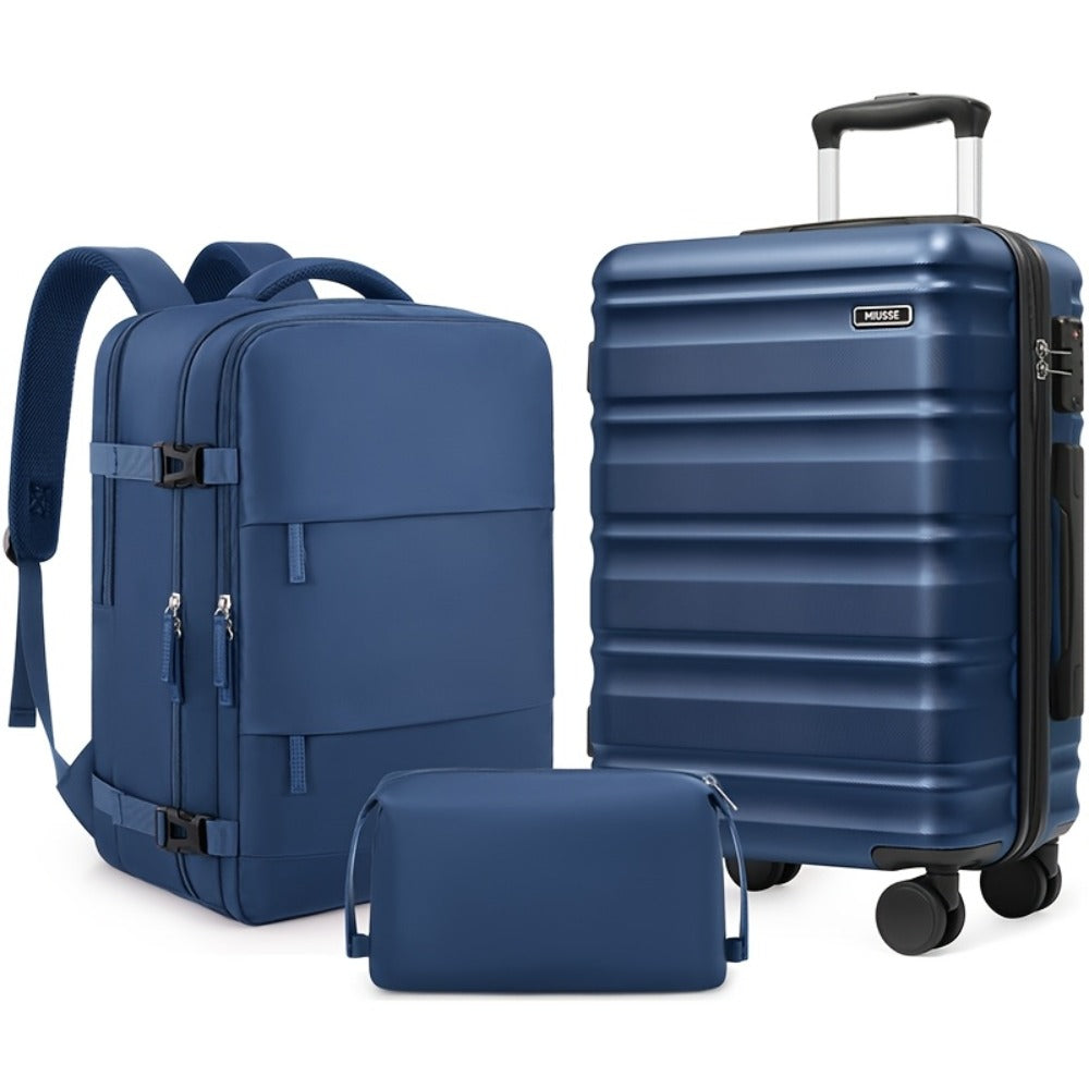 MIUSSE Luggage Set Of 3pcs, 20 Inch Hand Luggage, Durable 100% ABS Material, TSA Lock Wheel Extension Handle Luggage Set, Luggage Set With Fully Lined Interior