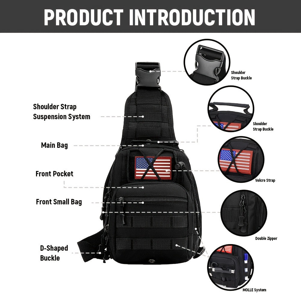 Men's Chest Bag, Durable Oxford Cloth, for Camping, Outdoor Travel, and Cycling, Crossbody Bag with Phone Pocket, Outdoor Leisure Single-Pack Backpack