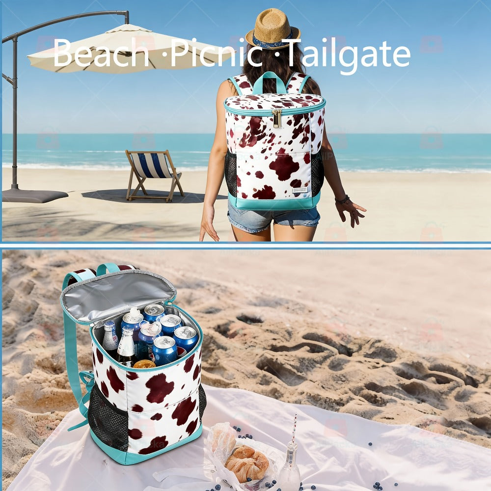 Leopard Print Insulated Cooler Backpack Large Capacity 7.93gal Lunch Bag Soft Cooler Bag for Beach Picnic Tailgate Camping Travel
