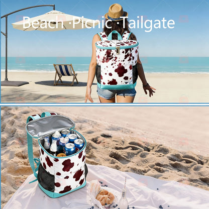 Leopard Print Insulated Cooler Backpack Large Capacity 7.93gal Lunch Bag Soft Cooler Bag for Beach Picnic Tailgate Camping Travel