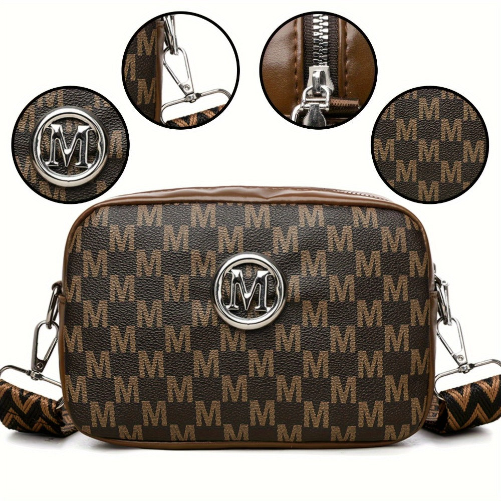 New Stylish And Elegant Women'S Shoulder Bag, Featuring an 'M' Badge, Adjustable Strap Length, Zipper Closure, Can Be Used As a Phone Bag Or Coin Purse, Suitable for Daily Travel And Shopping.
