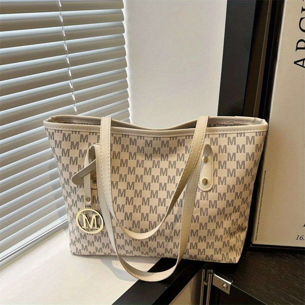 Light Luxury, Minimalist, Fashionable, High-End Texture, Design Sense, Tote Bag, Women'S Retro Checkered Pattern, Large Capacity Shoulder Bag