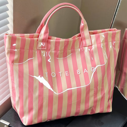 New Large Capacity Women'S Handbag, Striped Pattern Easy Style Tote Bag, Lightweight Daily Commute Handbag Work Bag, Shopping Outing Phone Bag Wallet, Item Storage Bag, Fashionable And Grand Handheld Bag