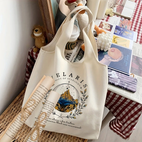 1pc Fun Merchandise from Acotar, Featuring a Patterned Tote Bag Ideal for Literature Lovers. This Shoulder Bag Showcases an Illustration of a Girl And Is Perfect for Travel, Embodying The Harajuku Style. A Great Gift for Her