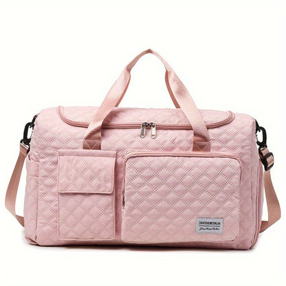 Women's Weekender Bag with Shoe Compartment, Travel Duffel Bag, Large Capacity Fitness Yoga Tote Bag, Expandable Carry-On Bag (Beige, Black, Pink, Teal, Purple)