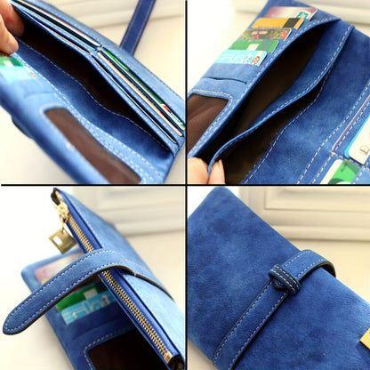 Retro Frosted Long Clutch Wallet Solid Color Multi Card Slots Money Purse Phone Handbag for Women
