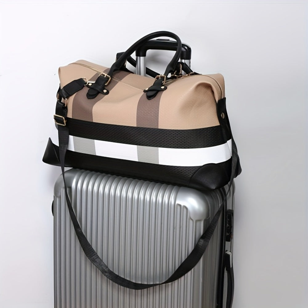 RAGSTO Large Overnight Travel Bag Striped Pattern Handbag Carry-On Luggage Bag Suitable for Vacation, Overnight, Camping, Hiking, Sports And Fitness