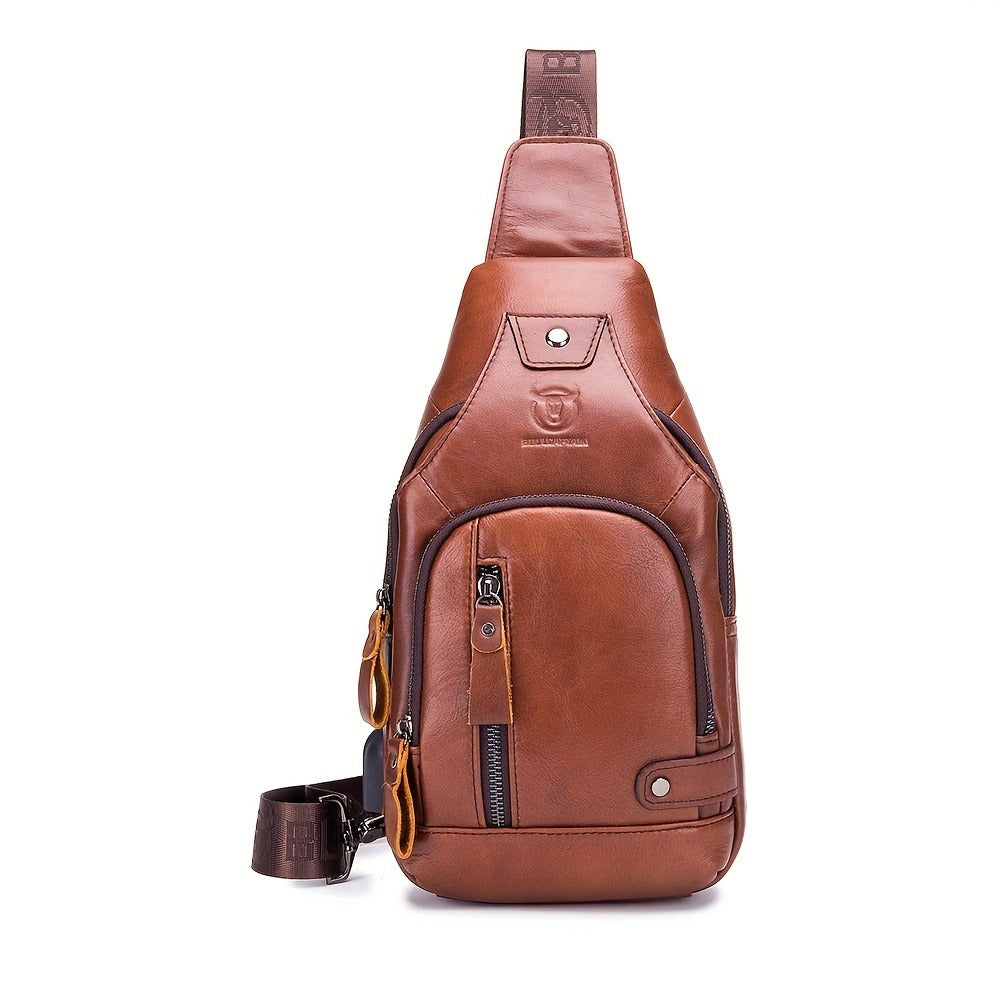 Men's Sling Backpack Genuine Leather Chest Bag Crossbody Bag Shoulder Bag