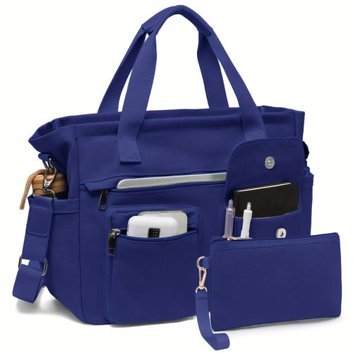 2pcs Set: Women's Large Canvas Tote Bag, Perfect as a Laptop Bag, Crossbody Shoulder Bag, Hobo Messenger Bag, Handbag, Travel Bag, Gym Tote Work Travel