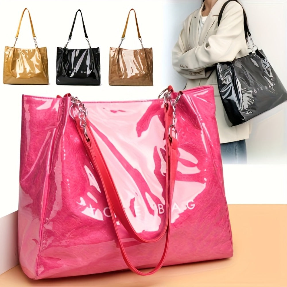 Fashionable Ladies Handbag with One Shoulder Bag Transparent Design, Zipper Closure, Polyester Lining - Perfect for Everyday Use Or Gift-available - Available In Black, Golden,  And Brown